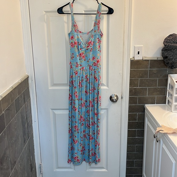 Women’s maxi summer dress blue with flower and sweetheart neckline size small - Picture 2 of 2